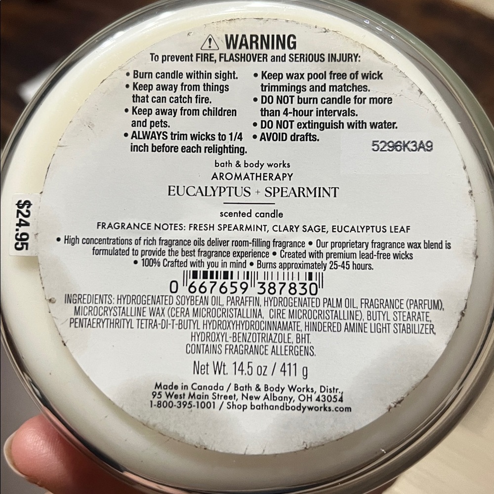 Bath & Body Works Aromatherapy Stress Relief Eucalyptus Spearmint 3 Wick Candle - Picture 7 of 7